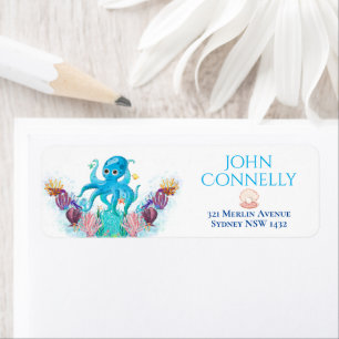 Cute Ocean Sea baby Octopus colourful Address Labe