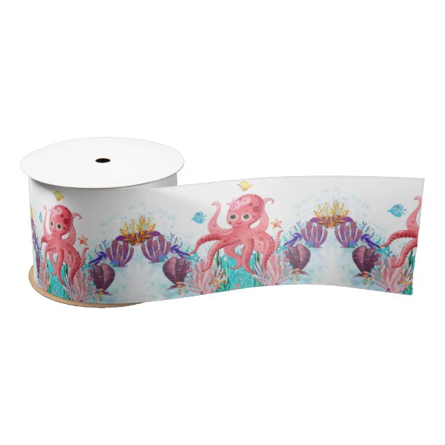 Cute Ocean Sea baby Octopus colourful Birthday  Sa Satin Ribbon (Spool)