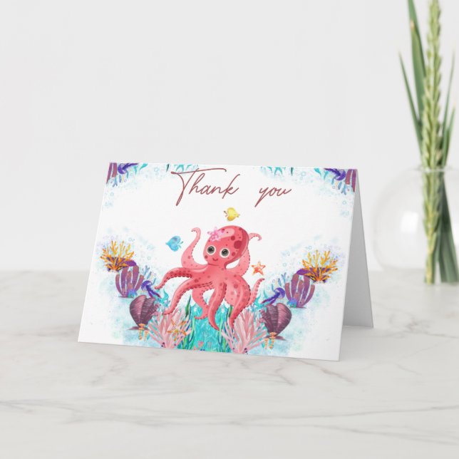 Cute Ocean Sea baby Octopus colourful  Thank You Card (Front)