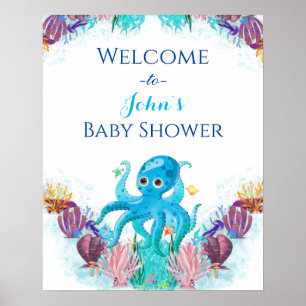 Cute Ocean Sea baby Octopus colourful Welcome  Pos Poster