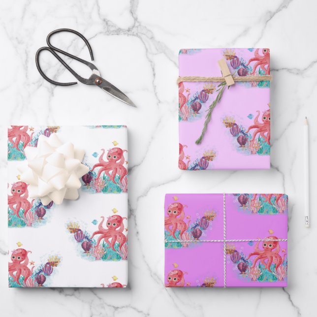 Cute Ocean Sea baby Octopus colourful  Wrapping Paper Sheet (Front)