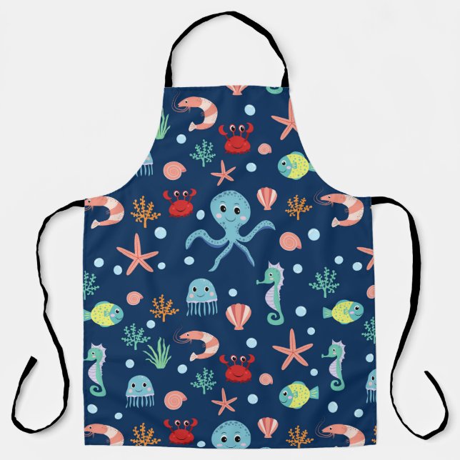 Cute Ocean Sea Life Pattern Apron (Front)
