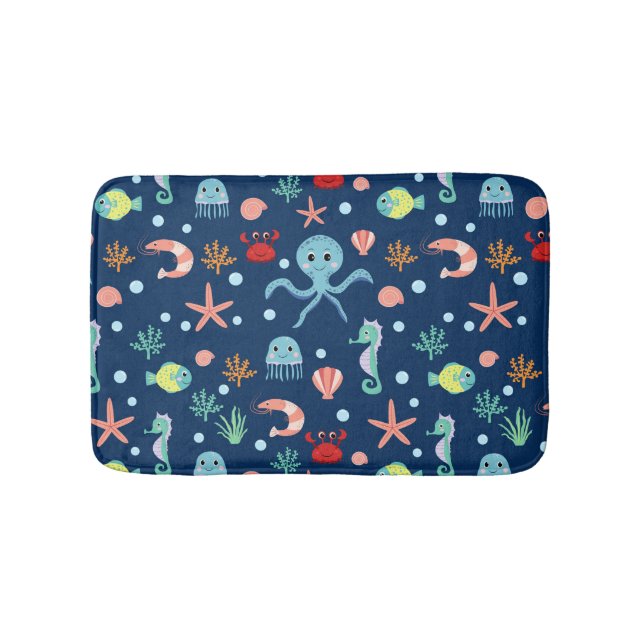Cute Ocean Sea Life Pattern Bath Mat (Front)