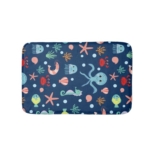 Cute Ocean Sea Life Pattern Bath Mat (Front)