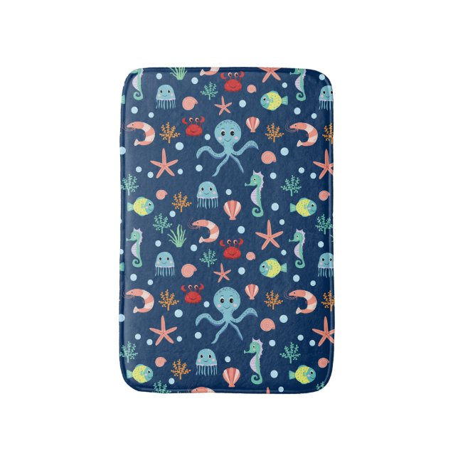 Cute Ocean Sea Life Pattern Bath Mat (Front Vertical)
