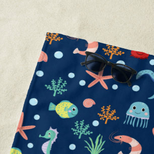 Cute Ocean Sea Life Pattern Beach Towel