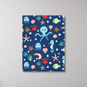 Cute Ocean Sea Life Pattern Canvas Print
