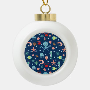 Cute Ocean Sea Life Pattern Ceramic Ball Christmas Ornament