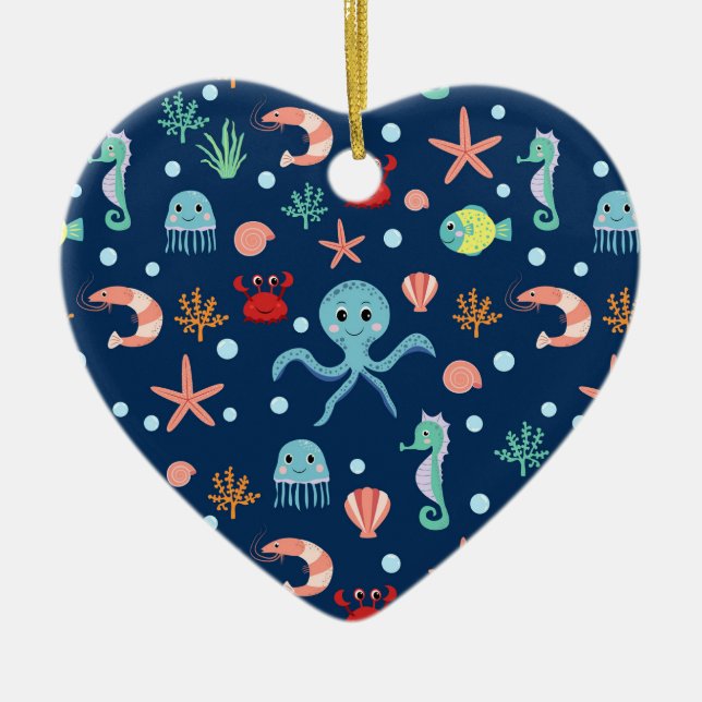 Cute Ocean Sea Life Pattern Ceramic Tree Decoration (Front)