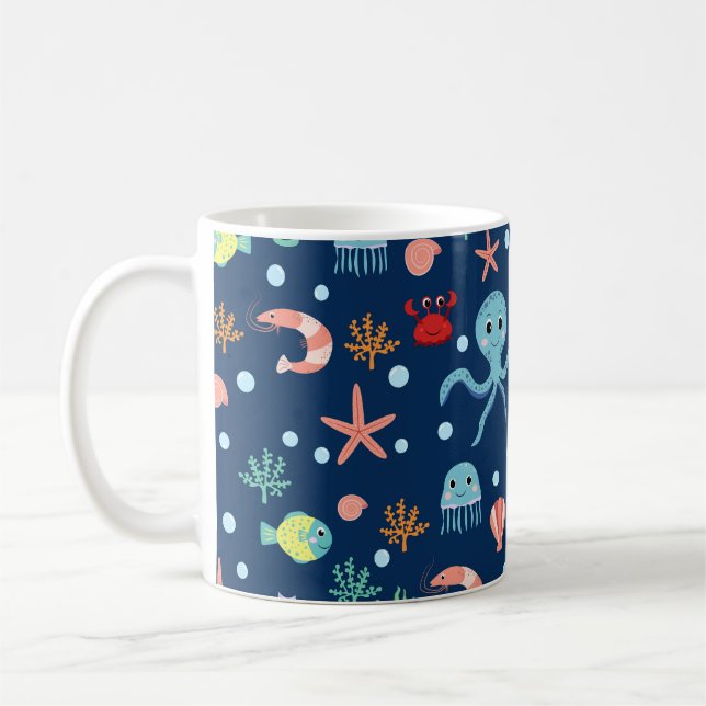 Cute Ocean Sea Life Pattern Coffee Mug (Left)