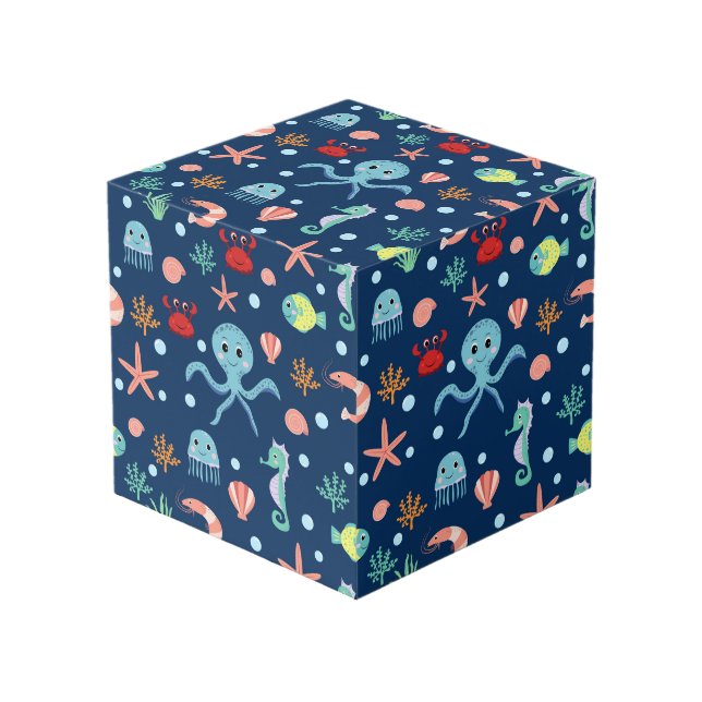 Cute Ocean Sea Life Pattern Cube (Front Angled)