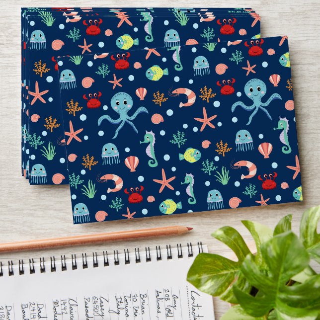 Cute Ocean Sea Life Pattern Envelope (Stacked)