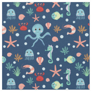 Cute Ocean Sea Life Pattern Fabric