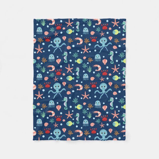 Cute Ocean Sea Life Pattern Fleece Blanket (Front)