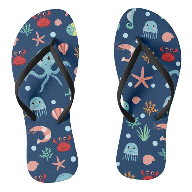 Cute Ocean Sea Life Pattern Flip Flops (Footbed)