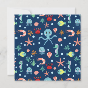 Cute Ocean Sea Life Pattern Invitation