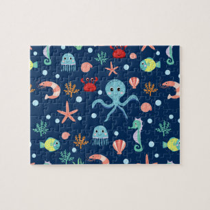 Cute Ocean Sea Life Pattern Jigsaw Puzzle