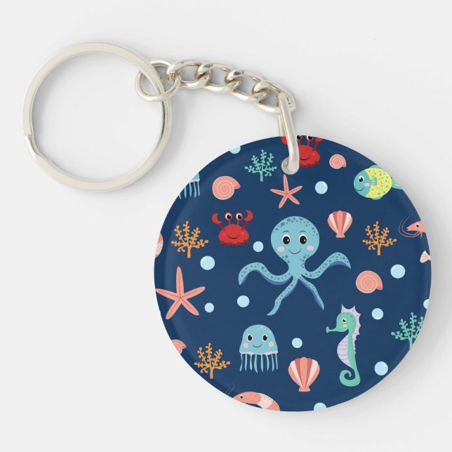 Cute Ocean Sea Life Pattern Key Ring (Front)