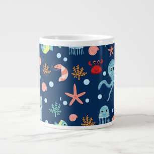 Cute Ocean Sea Life Pattern Large Coffee Mug