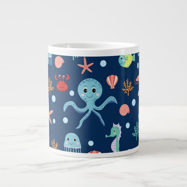 Cute Ocean Sea Life Pattern Large Coffee Mug (Front)
