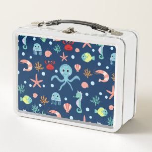 Cute Ocean Sea Life Pattern Metal Lunch Box