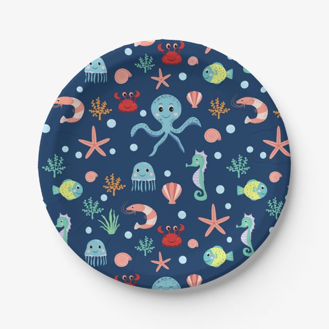 Cute Ocean Sea Life Pattern Paper Plate (Front)