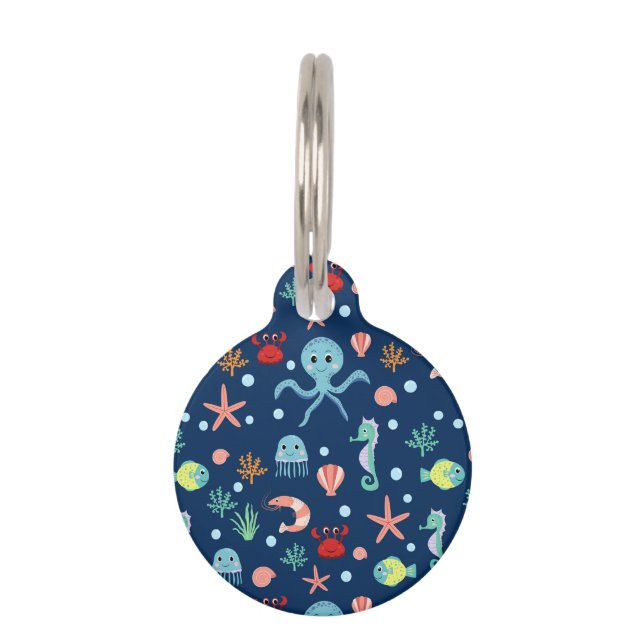 Cute Ocean Sea Life Pattern Pet Tag (Front)