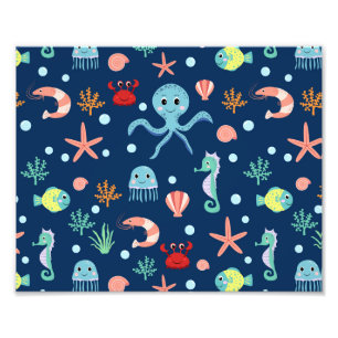 Cute Ocean Sea Life Pattern Photo Print