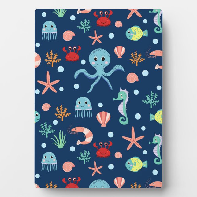 Cute Ocean Sea Life Pattern Plaque (Front)