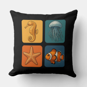 Cute Ocean Sea Life Pattern - Seahorse, Jellyfish, Cushion