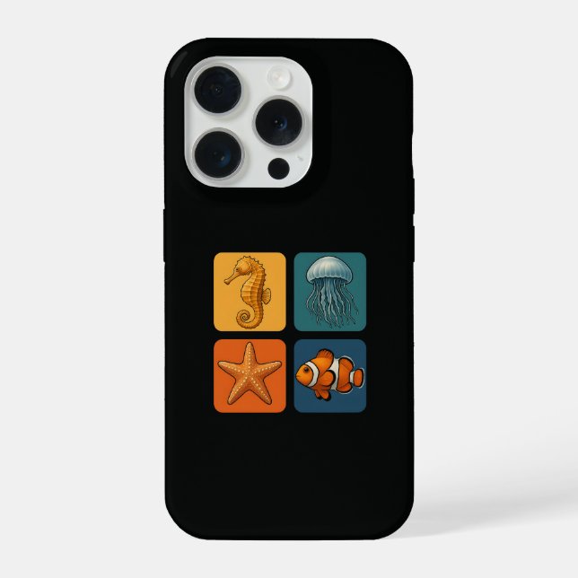 Cute Ocean Sea Life Pattern - Seahorse, Jellyfish, iPhone Case (Back)