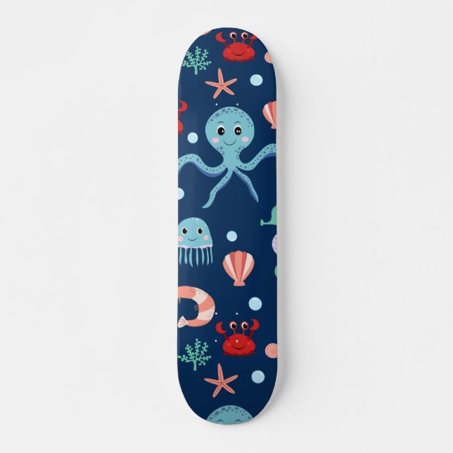 Cute Ocean Sea Life Pattern Skateboard (Front)
