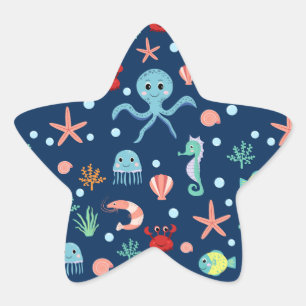 Cute Ocean Sea Life Pattern Star Sticker