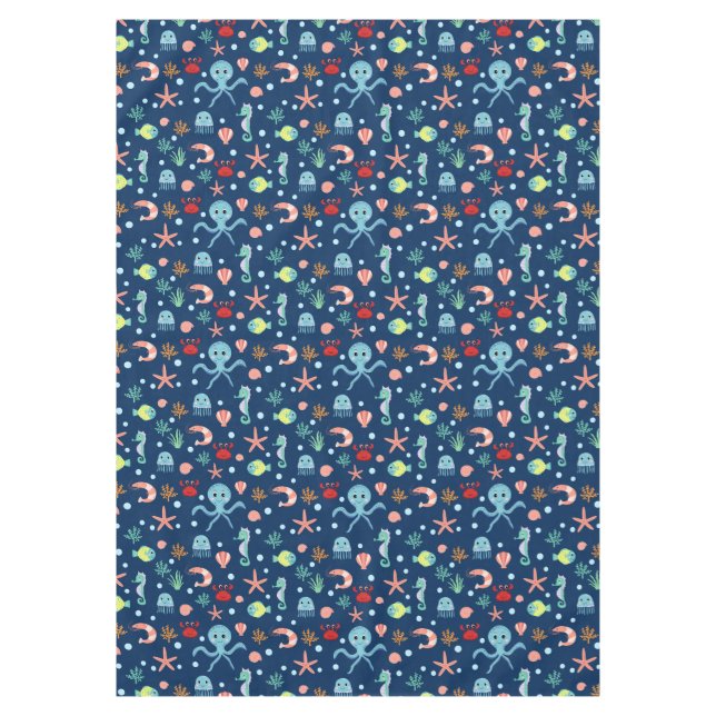 Cute Ocean Sea Life Pattern Tablecloth (Front)