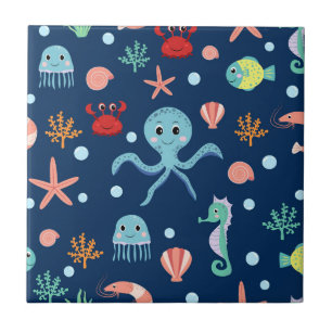 Cute Ocean Sea Life Pattern Tile