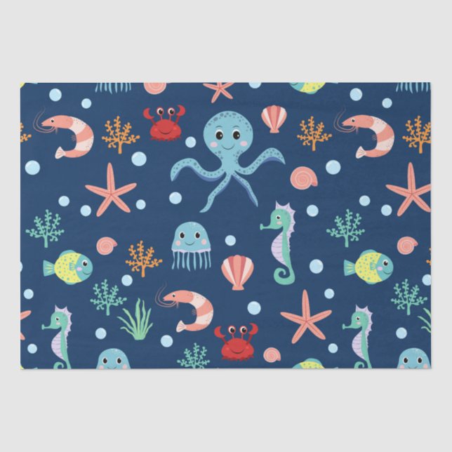 Cute Ocean Sea Life Pattern Tissue Paper (Front)