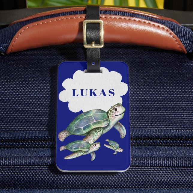 Cute Ocean Sea Life Turtles Boys Luggage Tag (Front Insitu 2)