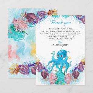 Cute Ocean Sea Octopus Colourful Baby Fawn Thank Y You Card