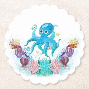 Cute Ocean Sea Octopus With Colourful Seashells Pa Paper Coaster
