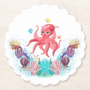 Cute Ocean Sea Octopus With Colourful Seashells Paper Coaster