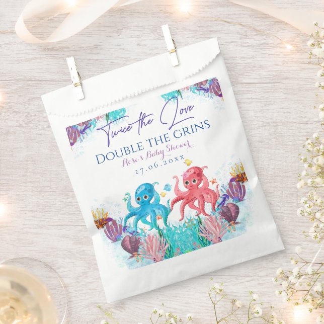 Cute Ocean Sea Twin Octopus Baby Shower Party Favour Bags (Clipped)