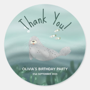 Cute Ocean Seal Thank You Purple Kids Birthday