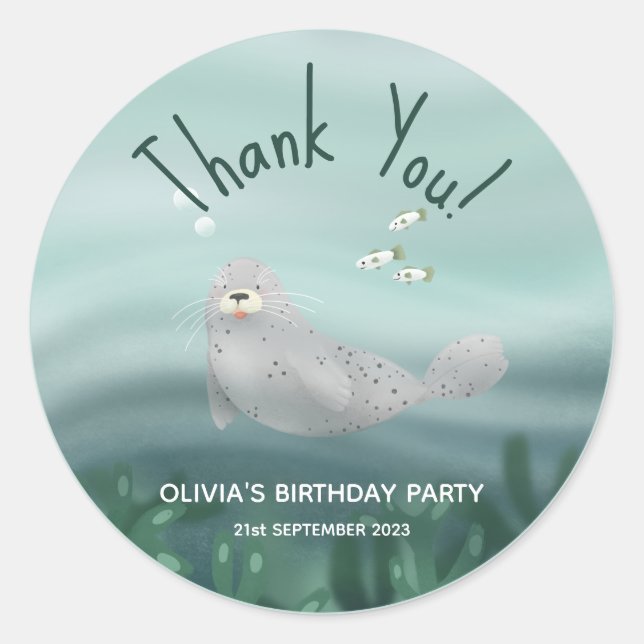 Cute Ocean Seal Thank You Purple Kids Birthday (Front)