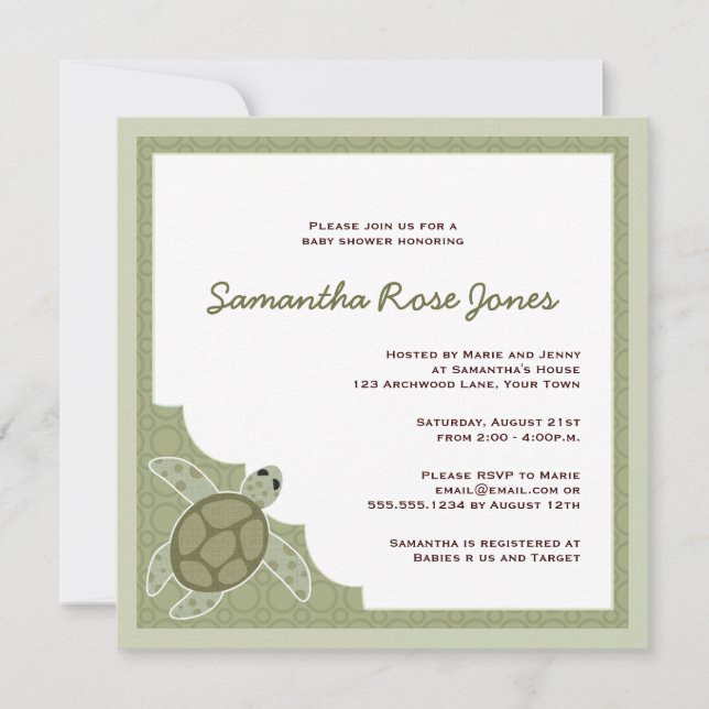 Cute Ocean Theme Baby Shower - Green Invitation (Front)
