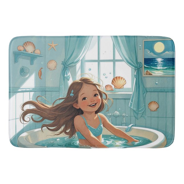 Cute Ocean-Themed Bath Time Girl Mat (Front)
