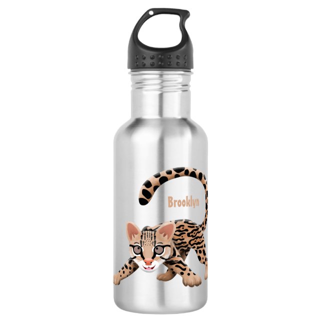 Cute ocelot cartoon illustration 532 ml water bottle (Front)