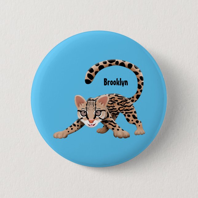 Cute ocelot cartoon illustration  6 cm round badge (Front)