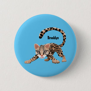 Cute ocelot cartoon illustration 6 cm round badge