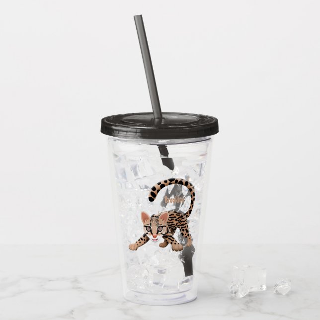 Cute ocelot cartoon illustration  acrylic tumbler (Front Ice)