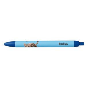 Cute ocelot cartoon illustration black ink pen